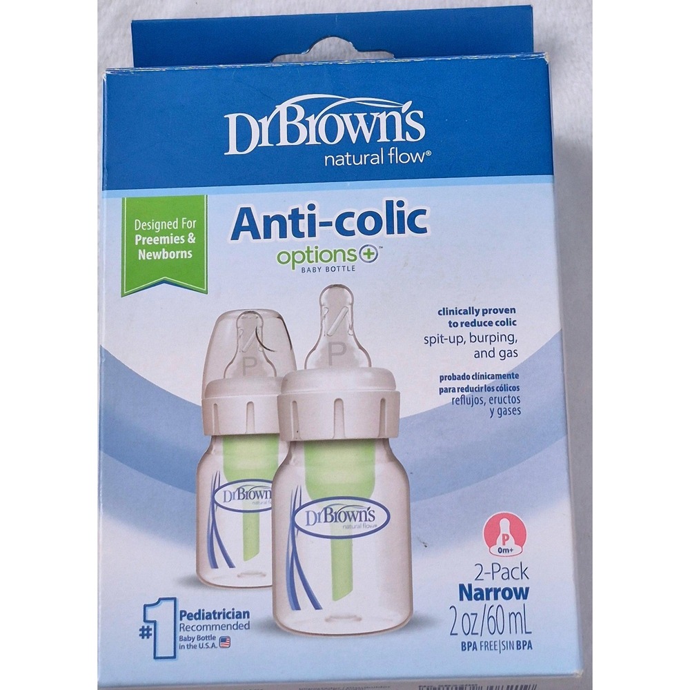 Dr. Brown's 2oz Options+ Anti‑Colic Narrow Baby Bottles‎ Preemie Flow – New